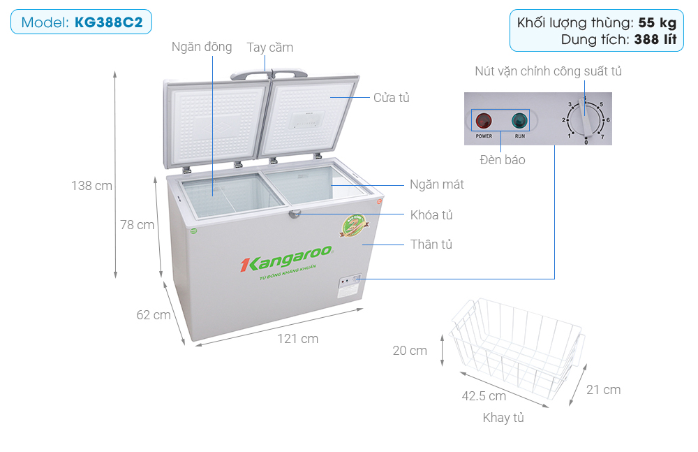 Tủ đông Kangaroo 388 lít KG388C2