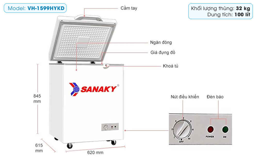 Tủ đông Sanaky 100 lít VH-1599HYKD Tủ đông Sanaky 100 lít VH-1599HYKD