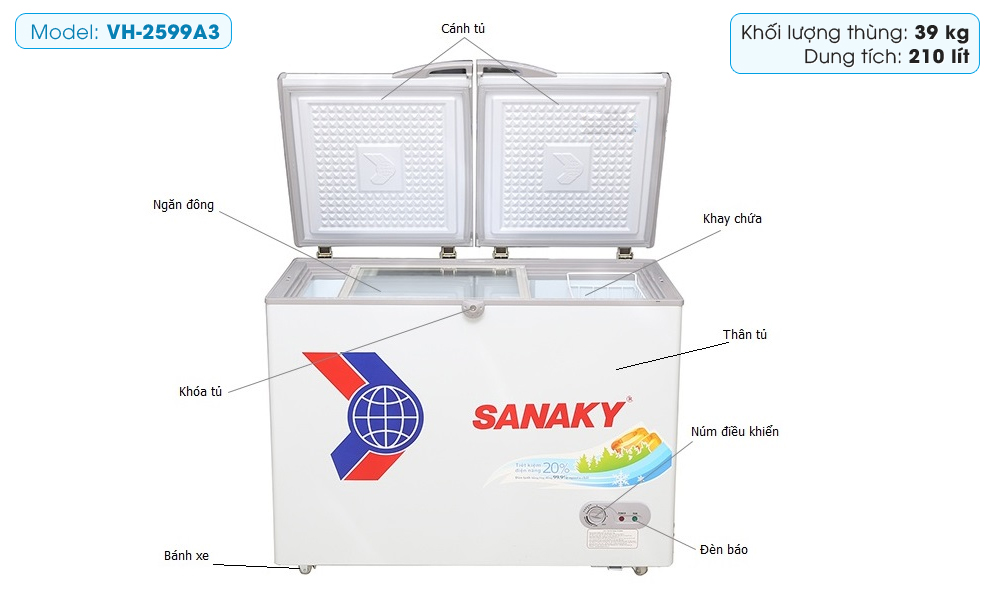 Tủ đông Sanaky Inverter 210 lít VH-2599A3 Tủ đông Sanaky Inverter 210 lít VH-2599A3