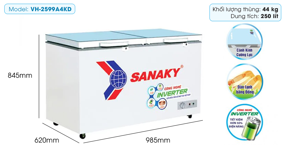 Tủ đông Sanaky Inverter 250 lít VH-2599A4KD Tủ đông Sanaky Inverter 250 lít VH-2599A4KD