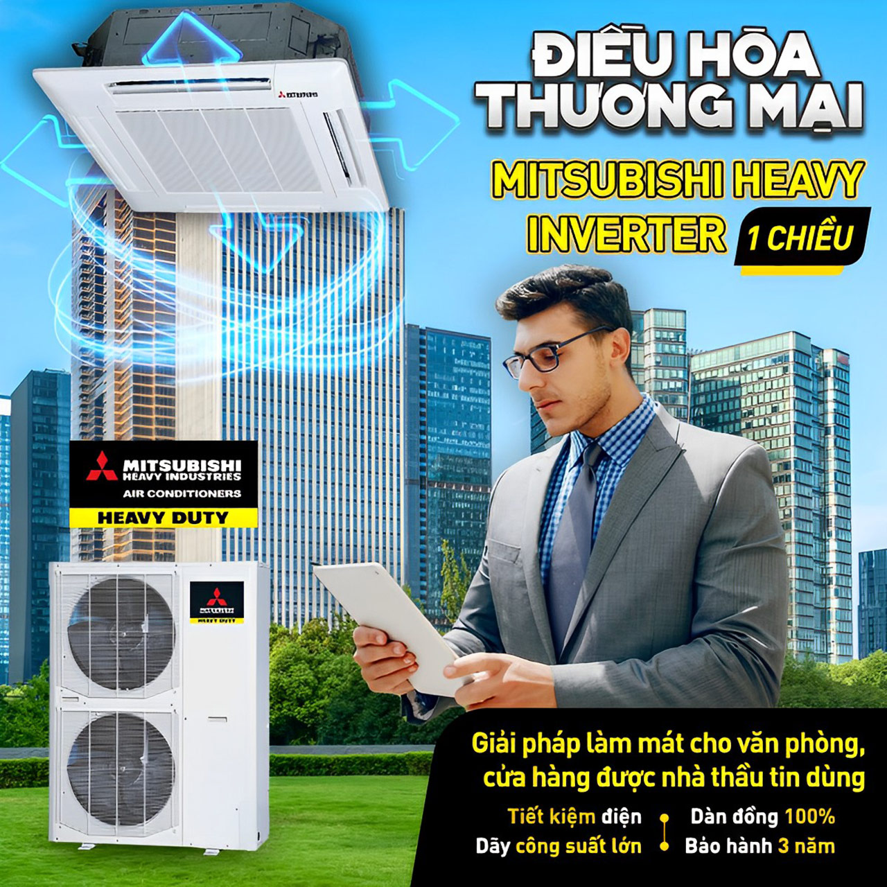 Máy lạnh thương mại Mitsubishi Heavy inverter 1 chiều giải pháp làm mát được nhà thầu lựa chọn