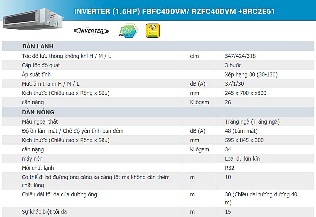 may-lanh-giau-tran-noi-ong-gio-daikin-inverter-15hp-fbfc40dvmrzfc40dvm-brc2e61-thong-so