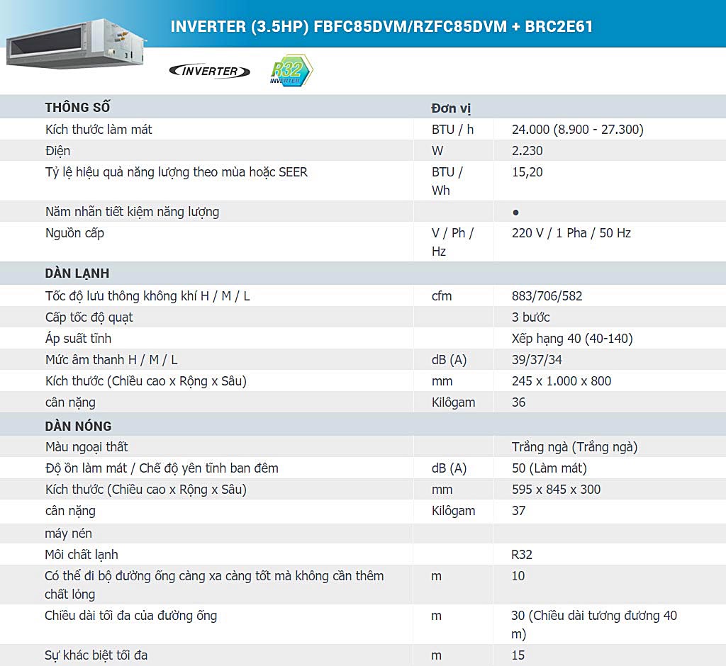may-lanh-giau-tran-noi-ong-gio-daikin-inverter-35hp-fbfc85dvmrzfc85dvm-brc2e61-thong-so