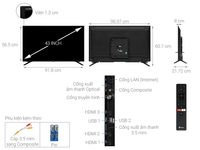 Android Tivi Casper 43 inch 43FG5000 Thông số kỹ thuật Android Tivi Casper 43 inch 43FG5000