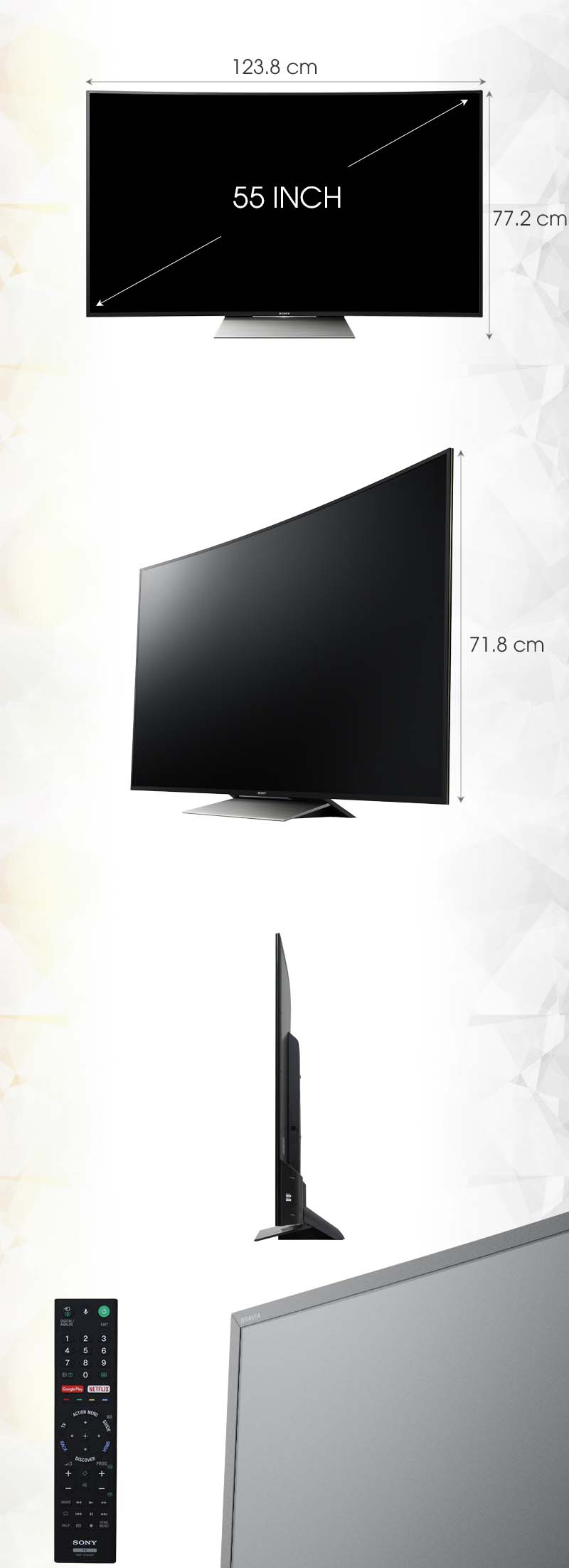 Android Tivi Cong Sony 55 inch KD-55S8500D - Kích thước TV Android Tivi Cong Sony 55 inch KD-55S8500D - Kích thước TV