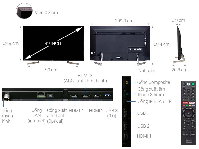 Android Tivi Sony 4K 49 inch KD-49X9000F Android Tivi Sony 4K 49 inch KD-49X9000F