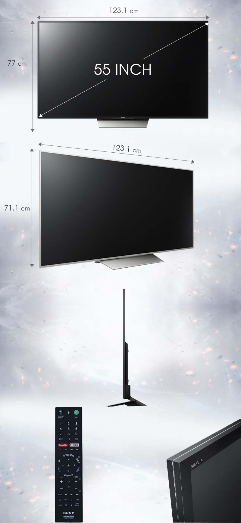 Android Tivi Sony 55 inch KD-55X8500D - Kích thước tivi Android Tivi Sony 55 inch KD-55X8500D - Kích thước tivi