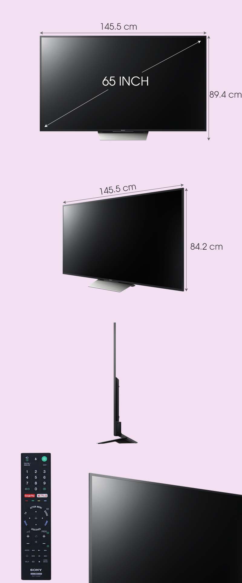 Android Tivi Sony 65 inch KD-65X8500D - Kích thước tivi Android Tivi Sony 65 inch KD-65X8500D - Kích thước tivi