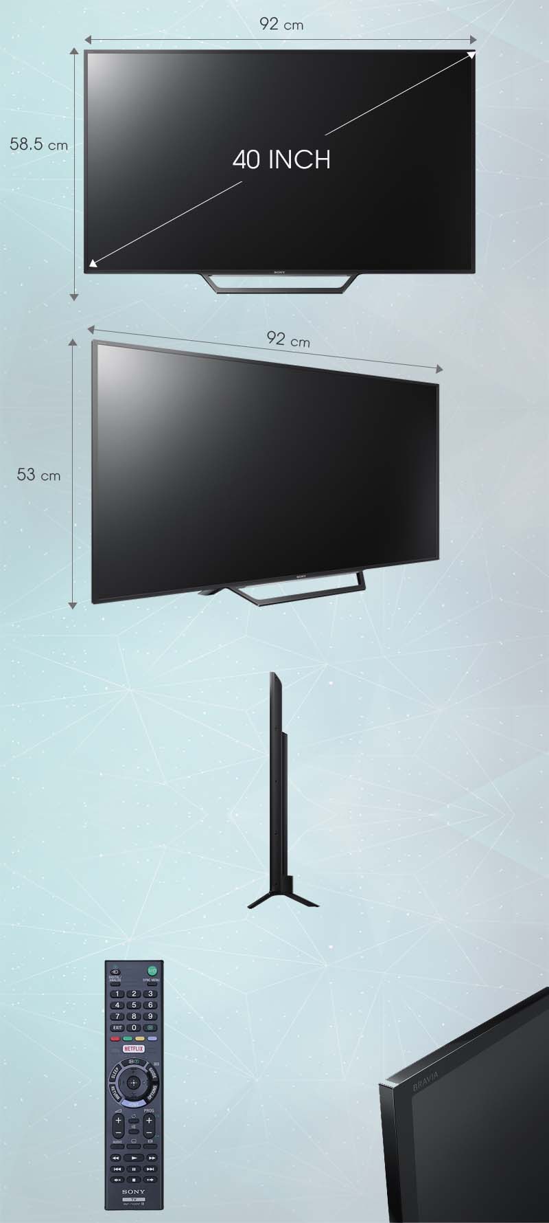 Internet Tivi Sony 40 inch KDL-40W650D - Kích thước tivi Internet Tivi Sony 40 inch KDL-40W650D - Kích thước tivi
