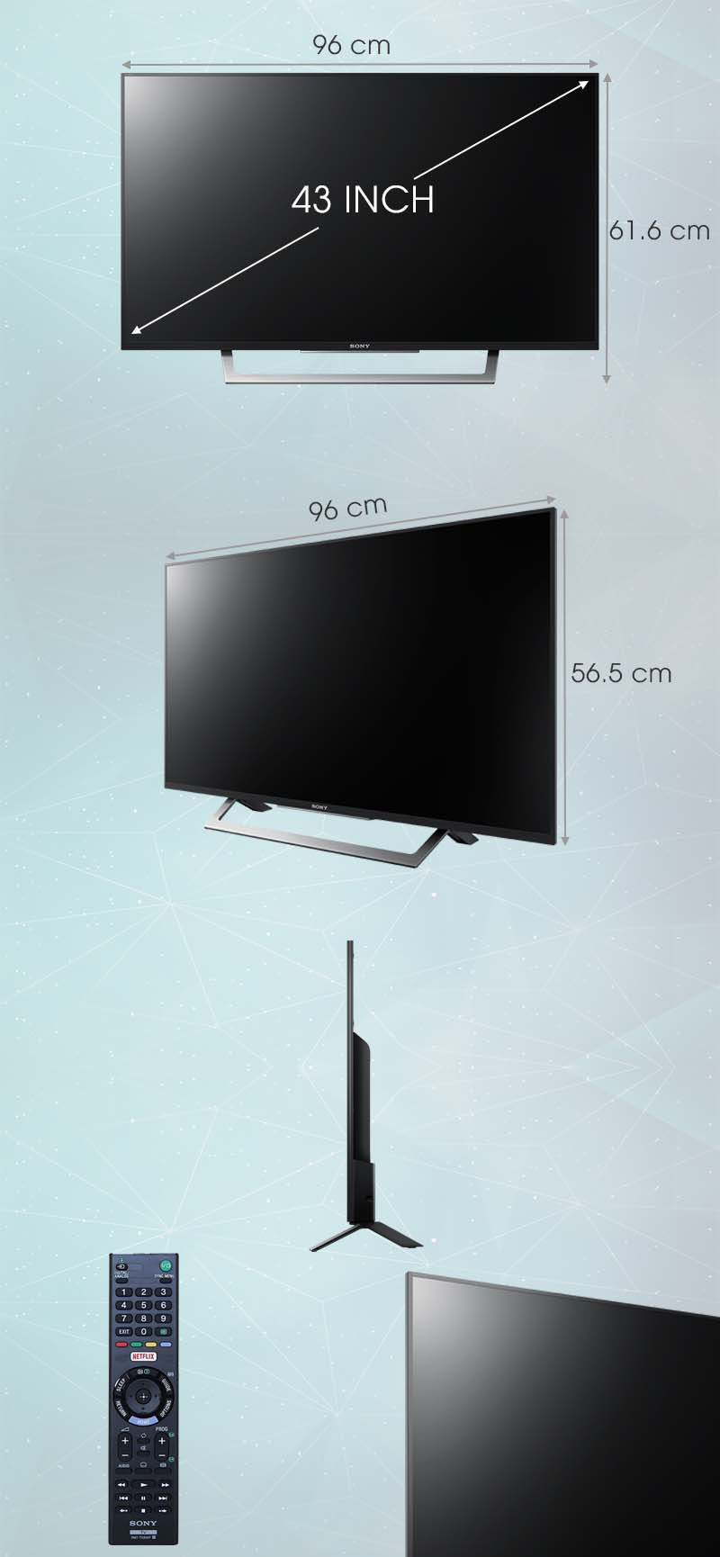 Internet Tivi Sony 43 inch KDL-43W750D - Kích thước tivi Internet Tivi Sony 43 inch KDL-43W750D - Kích thước tivi