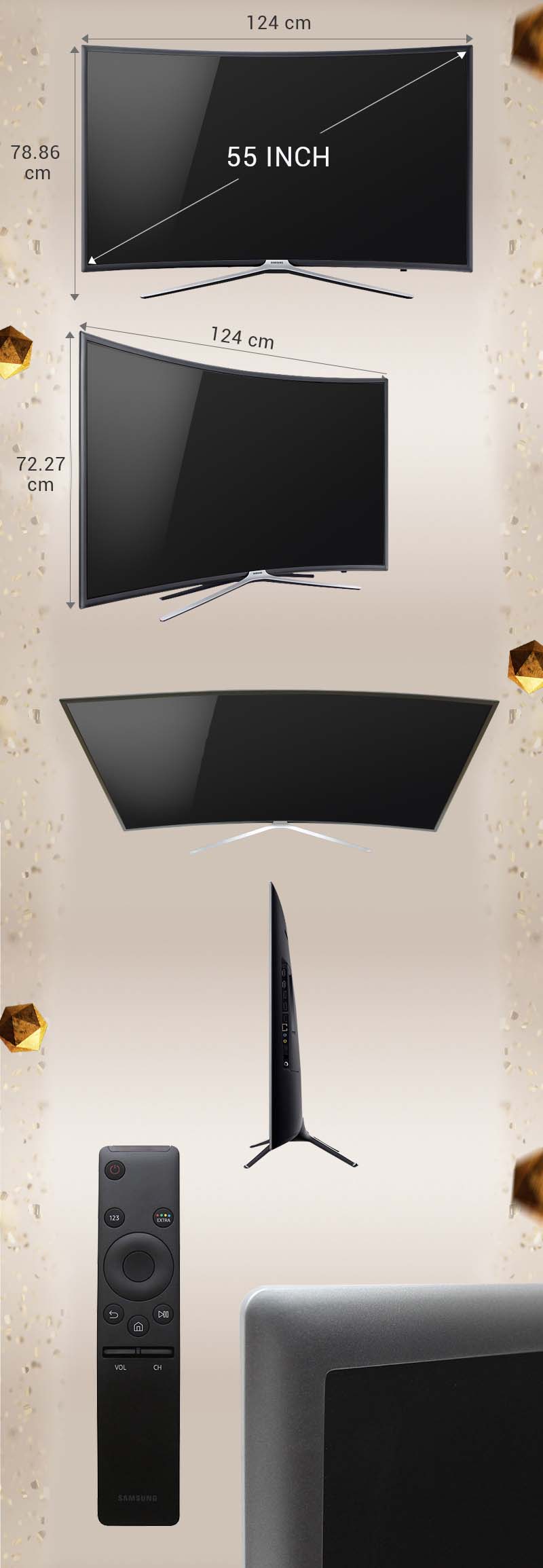 Smart Tivi cong Samsung 55 inch UA55K6300-Kích thước TV Smart Tivi cong Samsung 55 inch UA55K6300-Kích thước TV