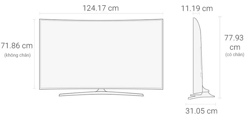 Smart Tivi Cong Samsung 55 inch UA55KU6100 - Kích thước TV Smart Tivi Cong Samsung 55 inch UA55KU6100 - Kích thước TV