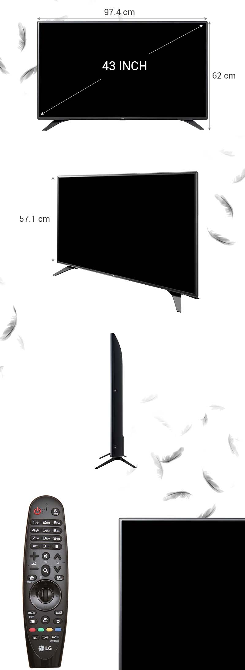 Smart Tivi LG 43 inch 43LH605T - Kích thước TV Smart Tivi LG 43 inch 43LH605T - Kích thước TV