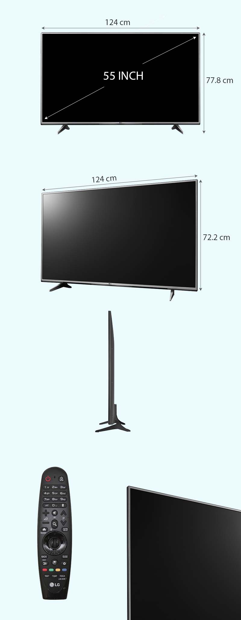 Smart Tivi LG 55 inch 55UH617T - Kích thước TV Smart Tivi LG 55 inch 55UH617T - Kích thước TV
