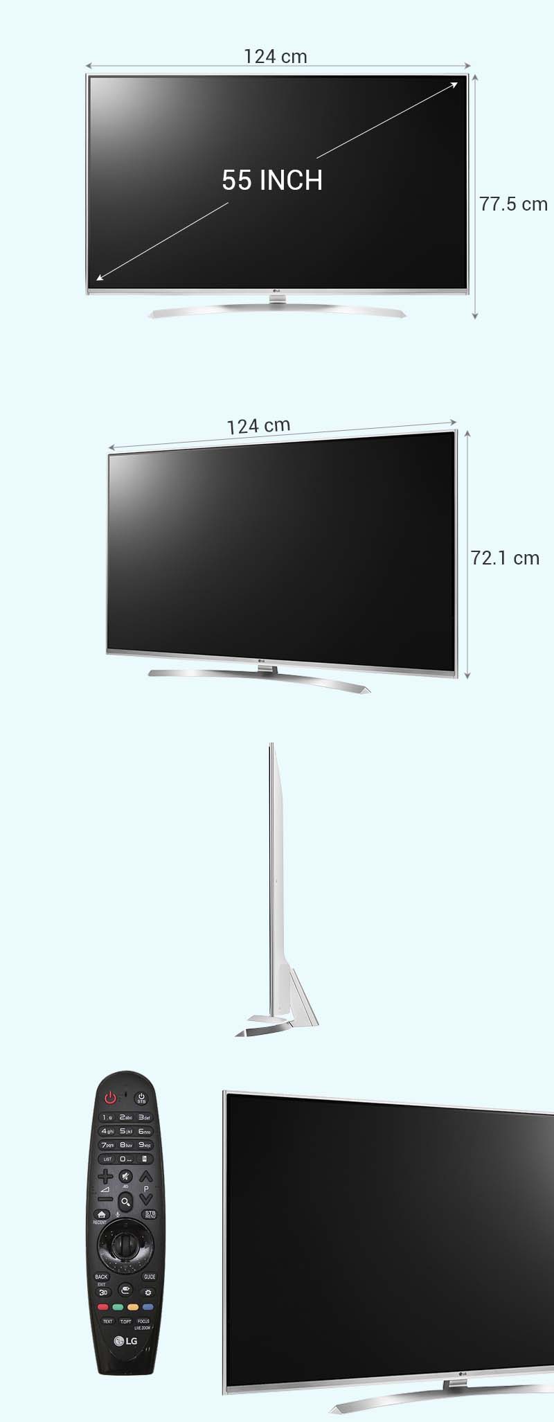 Smart Tivi LG 55 inch 55UH850T - Kích thước tivi Smart Tivi LG 55 inch 55UH850T - Kích thước tivi