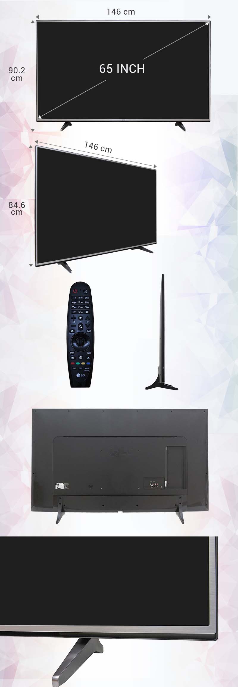 Smart Tivi LG 65 inch 65UH617T - Kích thước tivi Smart Tivi LG 65 inch 65UH617T - Kích thước tivi
