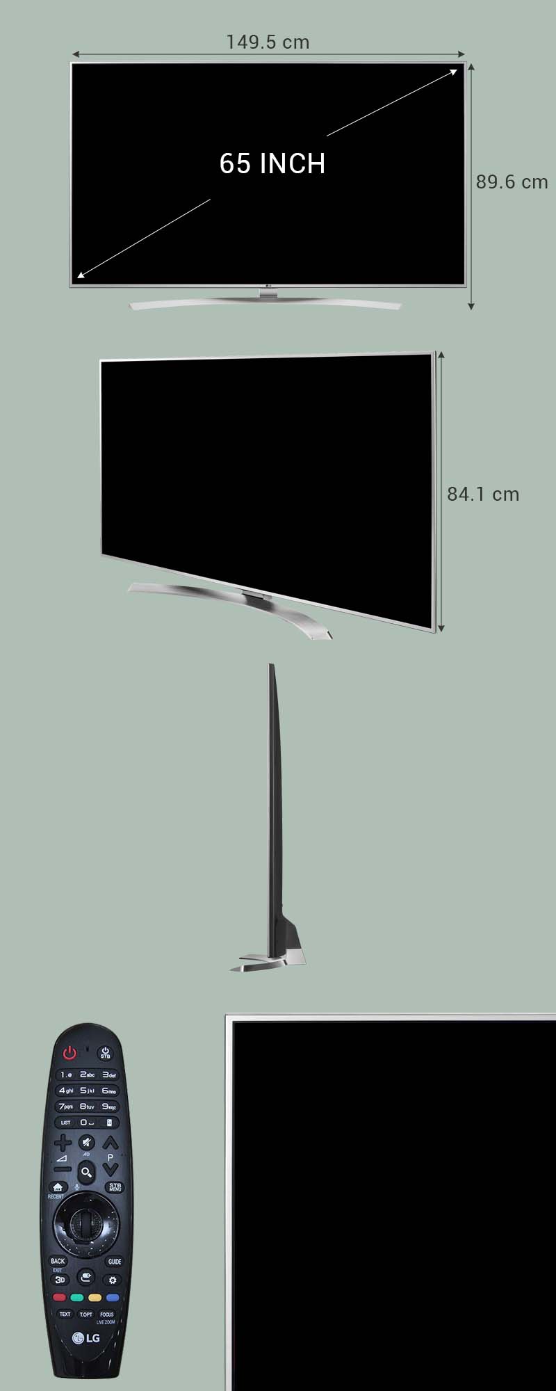 Smart Tivi LG 65 inch 65UH770T - Kích thước tivi Smart Tivi LG 65 inch 65UH770T - Kích thước tivi