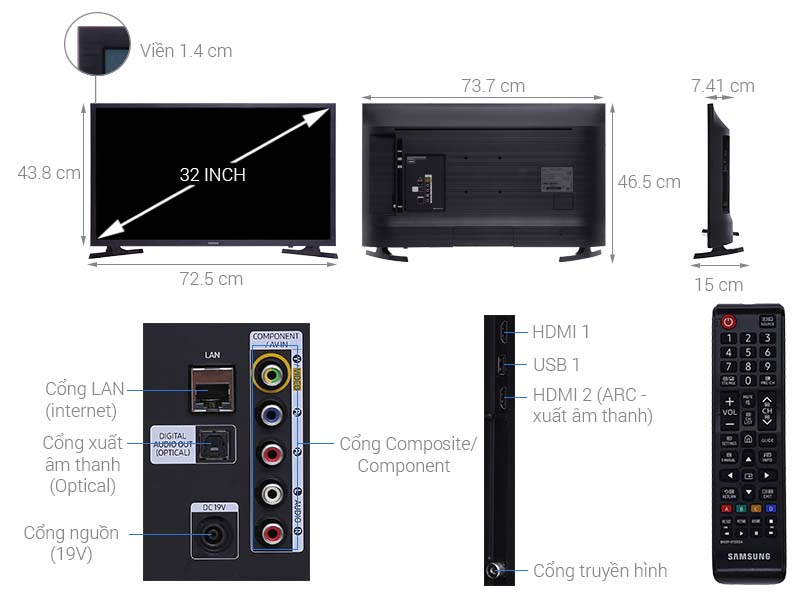 Smart Tivi Samsung 32 inch UA32N4300 Thông số kỹ thuật Smart Tivi Samsung 32 inch UA32N4300