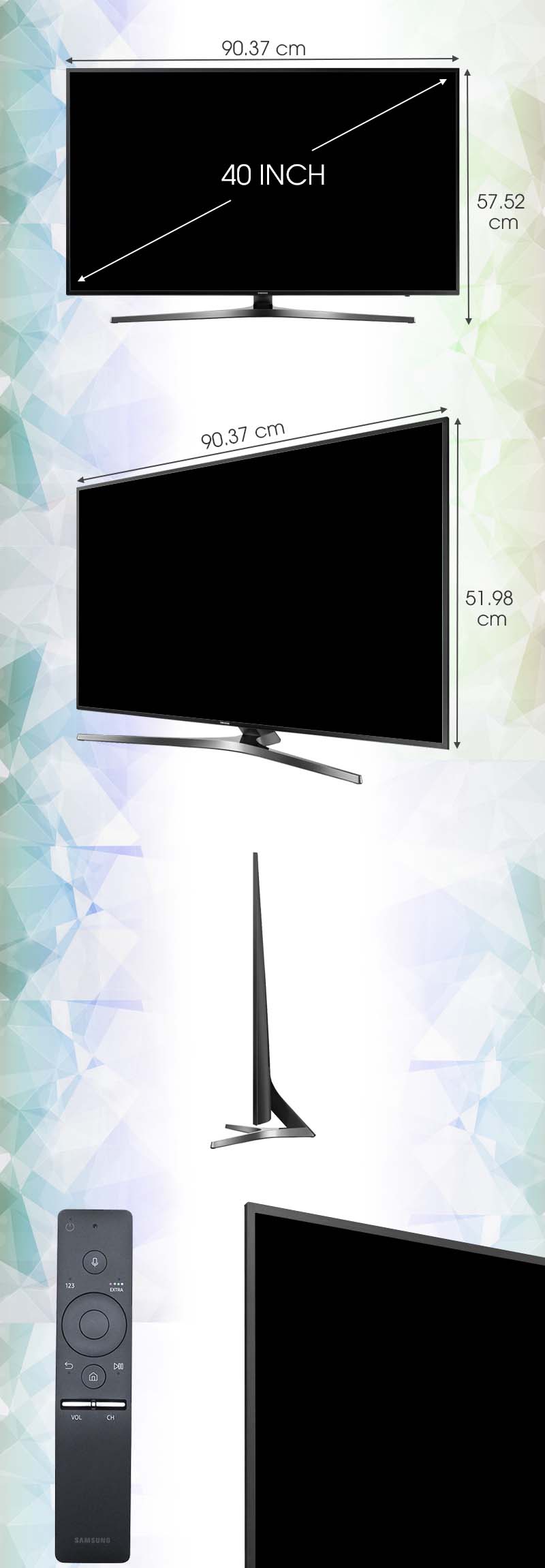 Smart Tivi Samsung 40 inch UA40KU6400 - Kích thước tivi Smart Tivi Samsung 40 inch UA40KU6400 - Kích thước tivi