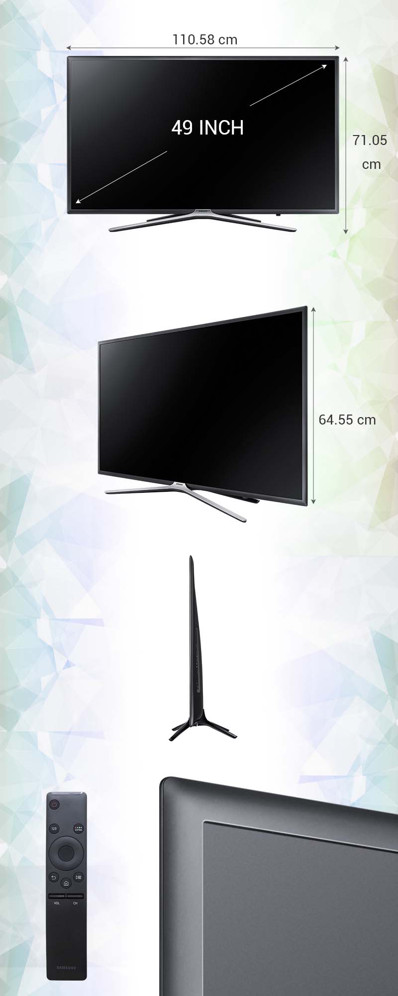 Smart Tivi Samsung 49 inch UA49K5500 - Kích thước TV Smart Tivi Samsung 49 inch UA49K5500 - Kích thước TV