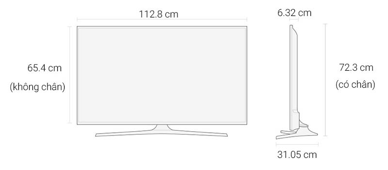 Smart Tivi Samsung 50 inch UA50KU6000 - Kích thước tivi Smart Tivi Samsung 50 inch UA50KU6000 - Kích thước tivi