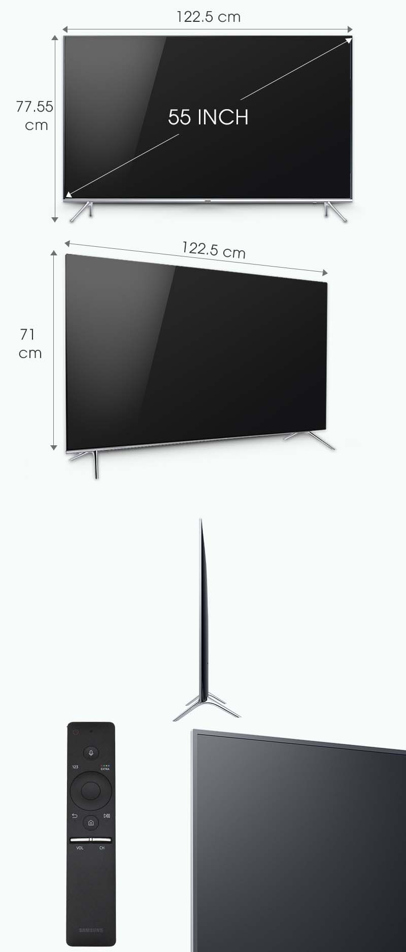 Smart tivi Samsung 55 inch UA55KS7000 - Kích thước tivi Smart tivi Samsung 55 inch UA55KS7000 - Kích thước tivi