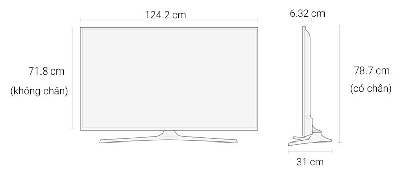 mart Tivi Samsung 55 inch UA55KU6000 - Kích thước tivi mart Tivi Samsung 55 inch UA55KU6000 - Kích thước tivi
