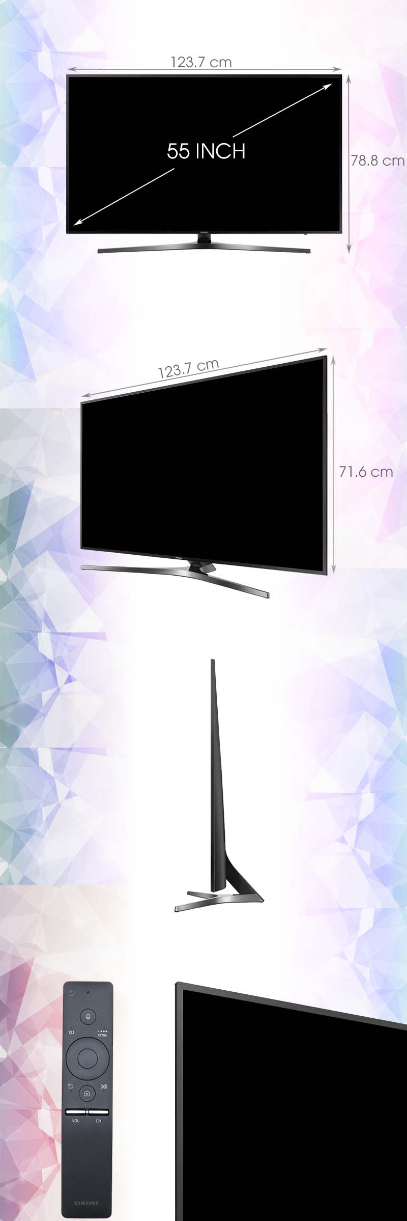 Smart Tivi Samsung 55 inch UA55KU6400 - Kích thước tivi Smart Tivi Samsung 55 inch UA55KU6400 - Kích thước tivi