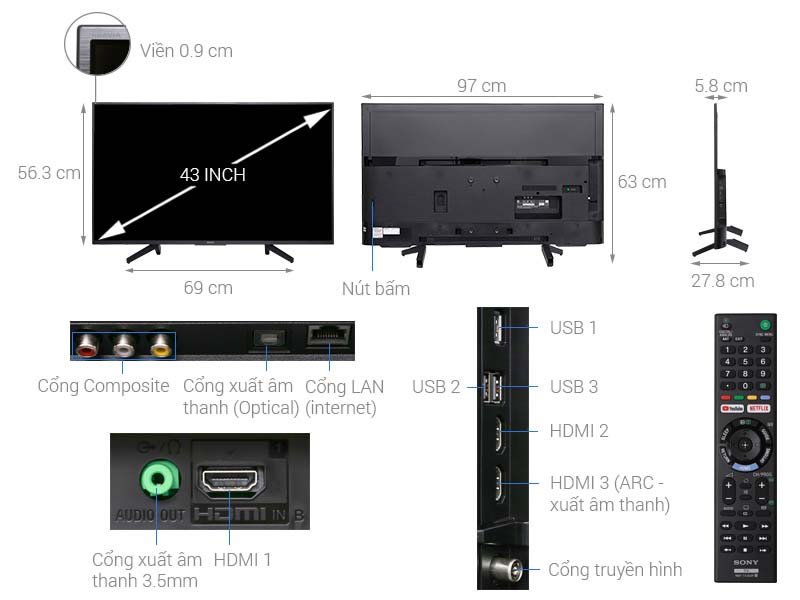 Smart Tivi Sony 4K 43 inch KD-43X7000F Smart Tivi Sony 4K 43 inch KD-43X7000F