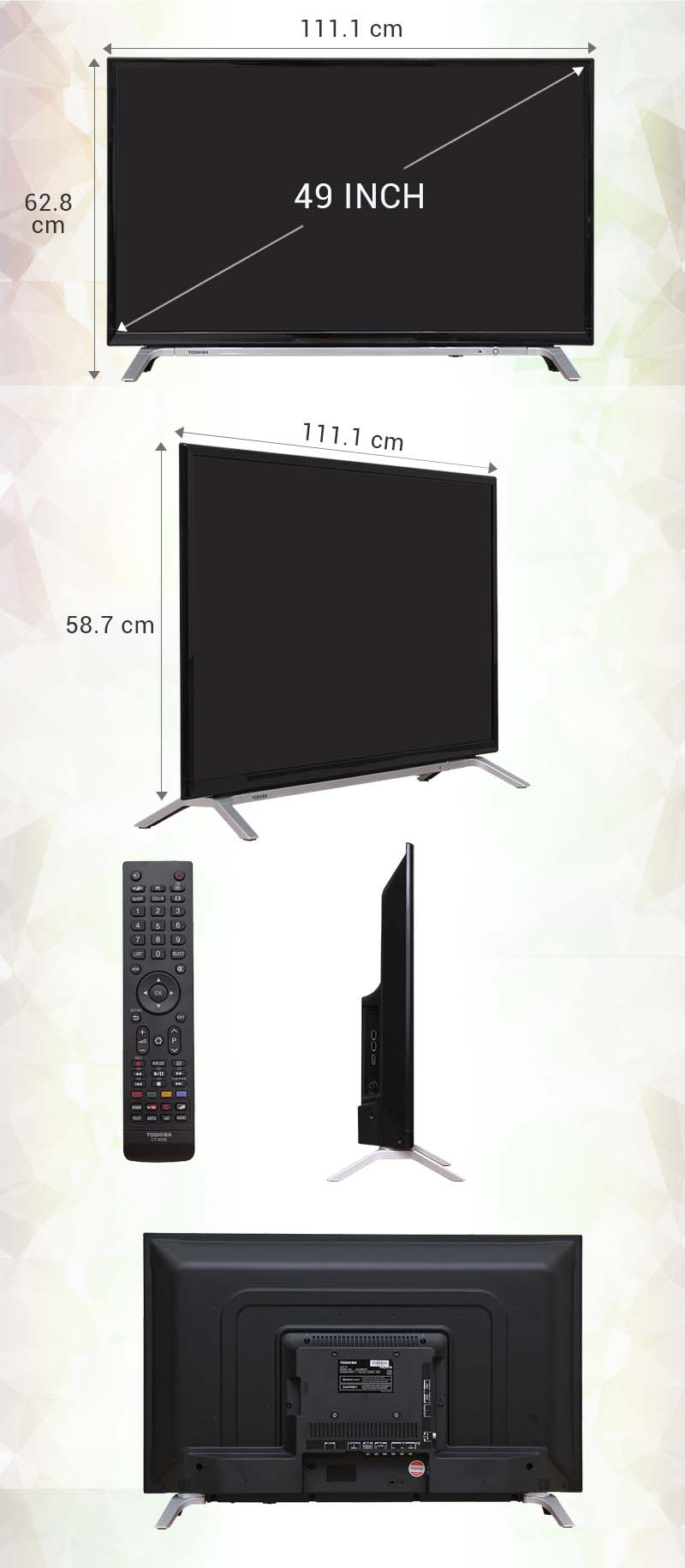 Smart Tivi Toshiba 49 inch 49L5650 - Kích thước tivi Smart Tivi Toshiba 49 inch 49L5650 - Kích thước tivi