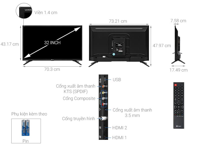 Tivi Casper 32 inch 32HN5000 Thông số kỹ thuật Tivi Casper 32 inch 32HN5000