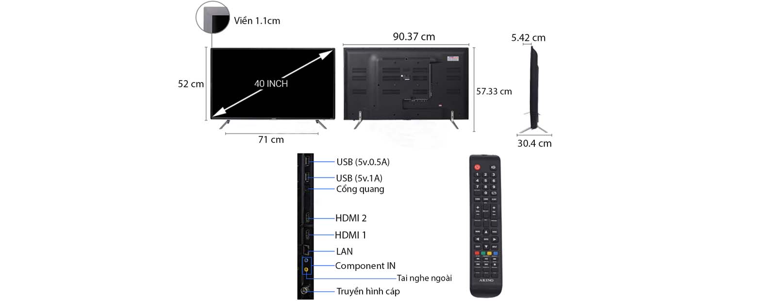 Tivi Led Akino 40 inch PA-40TDBV Tivi LED AKINO PA-40TDBV - 40 Inch