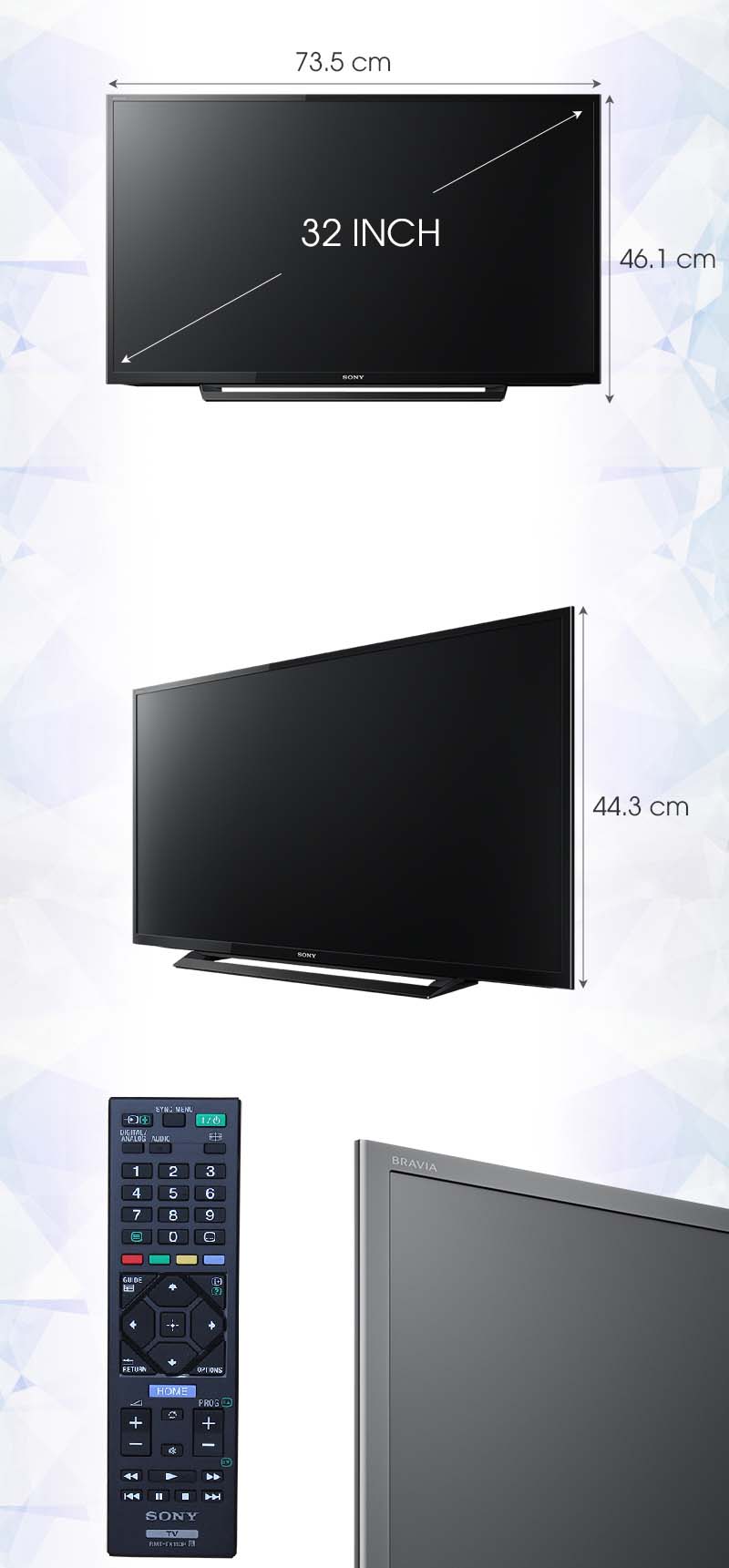 Tivi Sony 32 inch KDL-32R300D - Kích thước tivi Tivi Sony 32 inch KDL-32R300D - Kích thước tivi