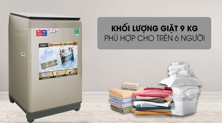 Khối lượng giặt 9kg - Máy giặt AQUA 9 Kg AQW-W90CT N Mẫu 2019
