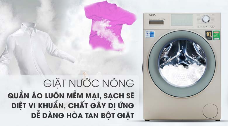 Giặt nước nóng diệt khuẩn - Máy giặt Aqua Inverter 10.5 kg AQD-D1050E N