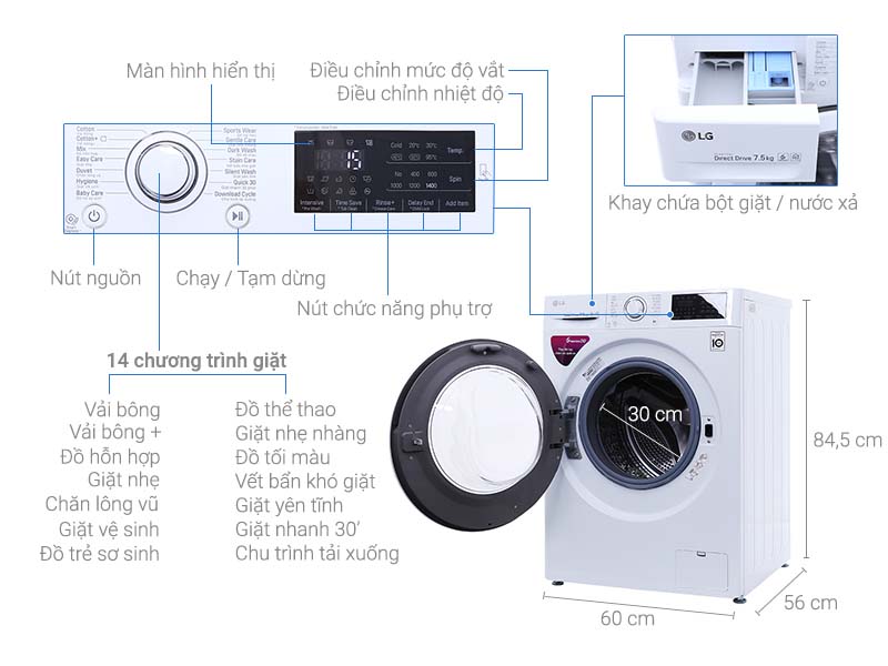 Máy giặt LG Inverter 7.5 kg FC1475N5W2 Máy giặt LG Inverter 7.5 kg FC1475N5W2