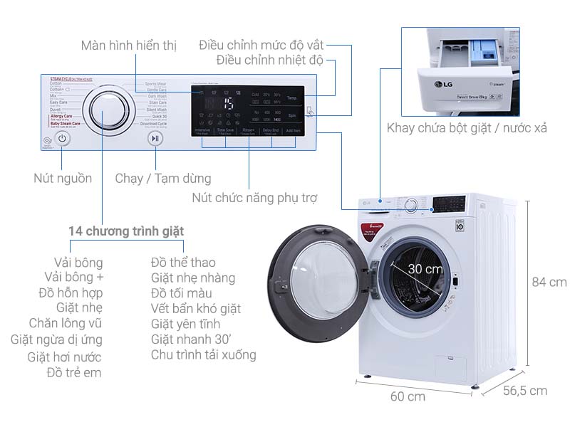 Máy giặt LG inverter 8 kg FC1408S4W2 Máy giặt LG inverter 8 kg FC1408S4W2