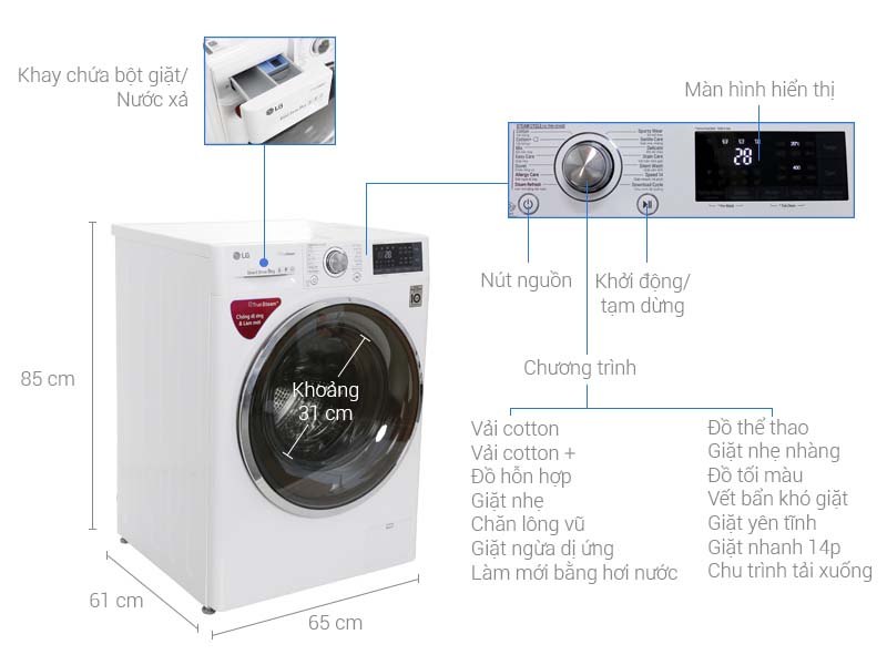 Máy giặt LG Inverter 9 kg FC1409S2W Máy giặt LG Inverter 9 kg FC1409S2W