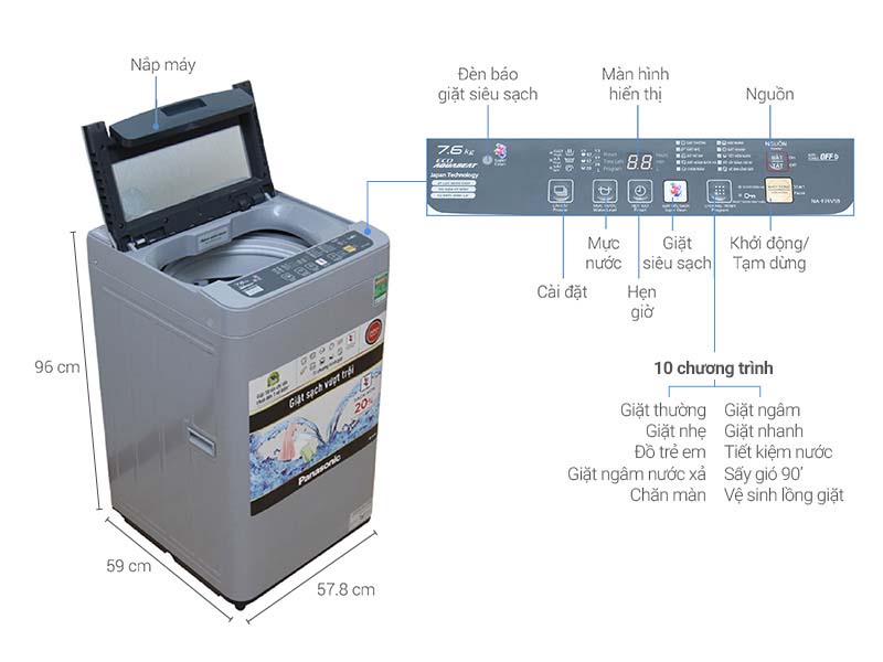 Máy giặt Panasonic 7.6 kg NA-F76VS9GRV Máy giặt Panasonic 7.6 kg NA-F76VS9GRV