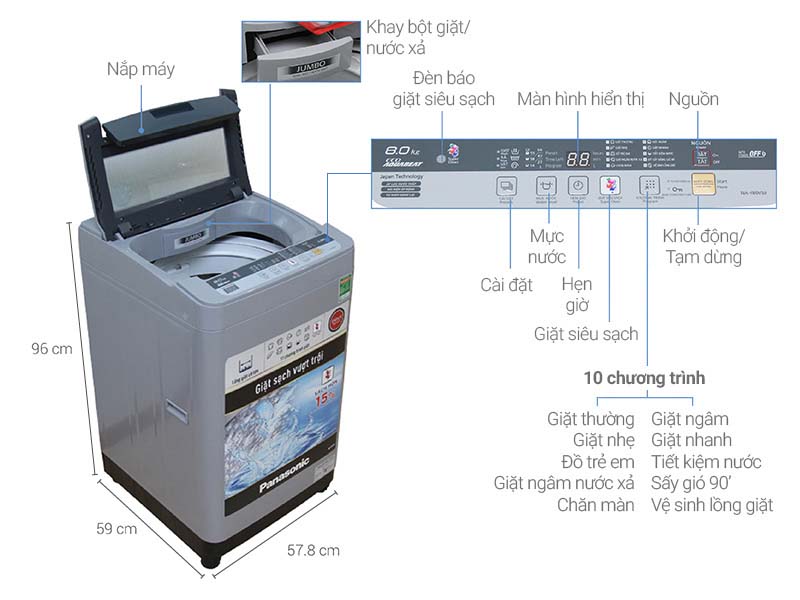 Máy giặt Panasonic 8 kg NA-F80VS9GRV Máy giặt Panasonic 8 kg NA-F80VS9GRV