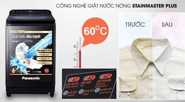 Giặt nước nóng StainMaster+ - Máy giặt Panasonic Inverter 11.5 Kg NA-FD11VR1BV Giặt nước nóng StainMaster+ - Máy giặt Panasonic Inverter 11.5 Kg NA-FD11VR1BV