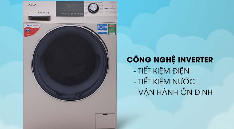 Công nghệ Inverter - Máy giặt sấy Aqua Inverter 10.5Kg AQD-DH1050C N