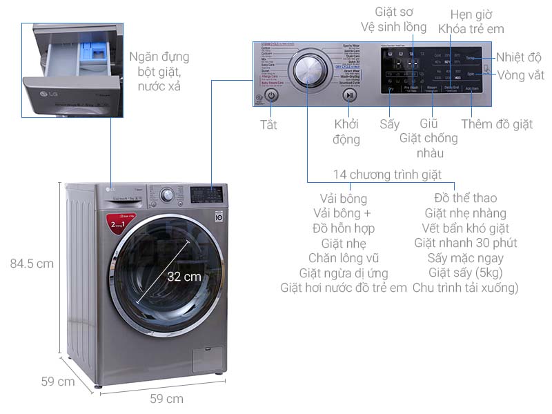 Máy giặt sấy LG inverter 9kg FC1409D4E Máy giặt sấy LG inverter 9kg FC1409D4E