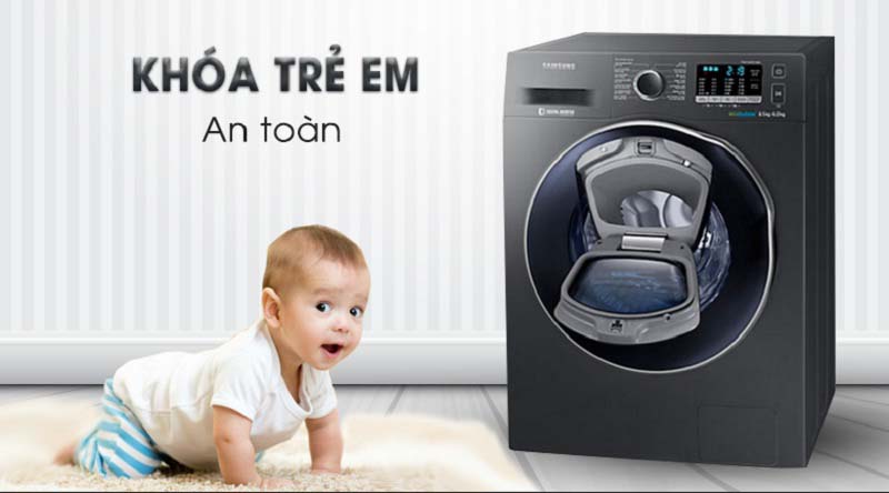 Máy giặt sấy Samsung AddWash Inverter 9.5 kg WD95K5410OX/SV-An toàn cùng chức năng khóa trẻ em Máy giặt sấy Samsung AddWash Inverter 9.5 kg WD95K5410OX/SV-An toàn cùng chức năng khóa trẻ em