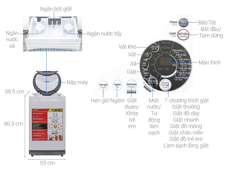 Máy giặt Sharp 8 kg ES-U80GV-H Máy giặt Sharp 8 kg ES-U80GV-H